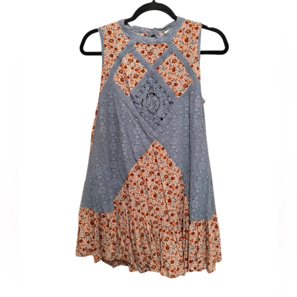 Umgee Boho Blue and Floral Sleeveless Dress, M - Picture 2 of 7